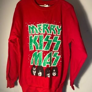 Men’s Medium Merry KISSMAS Red Ugly Christmas Sweater
